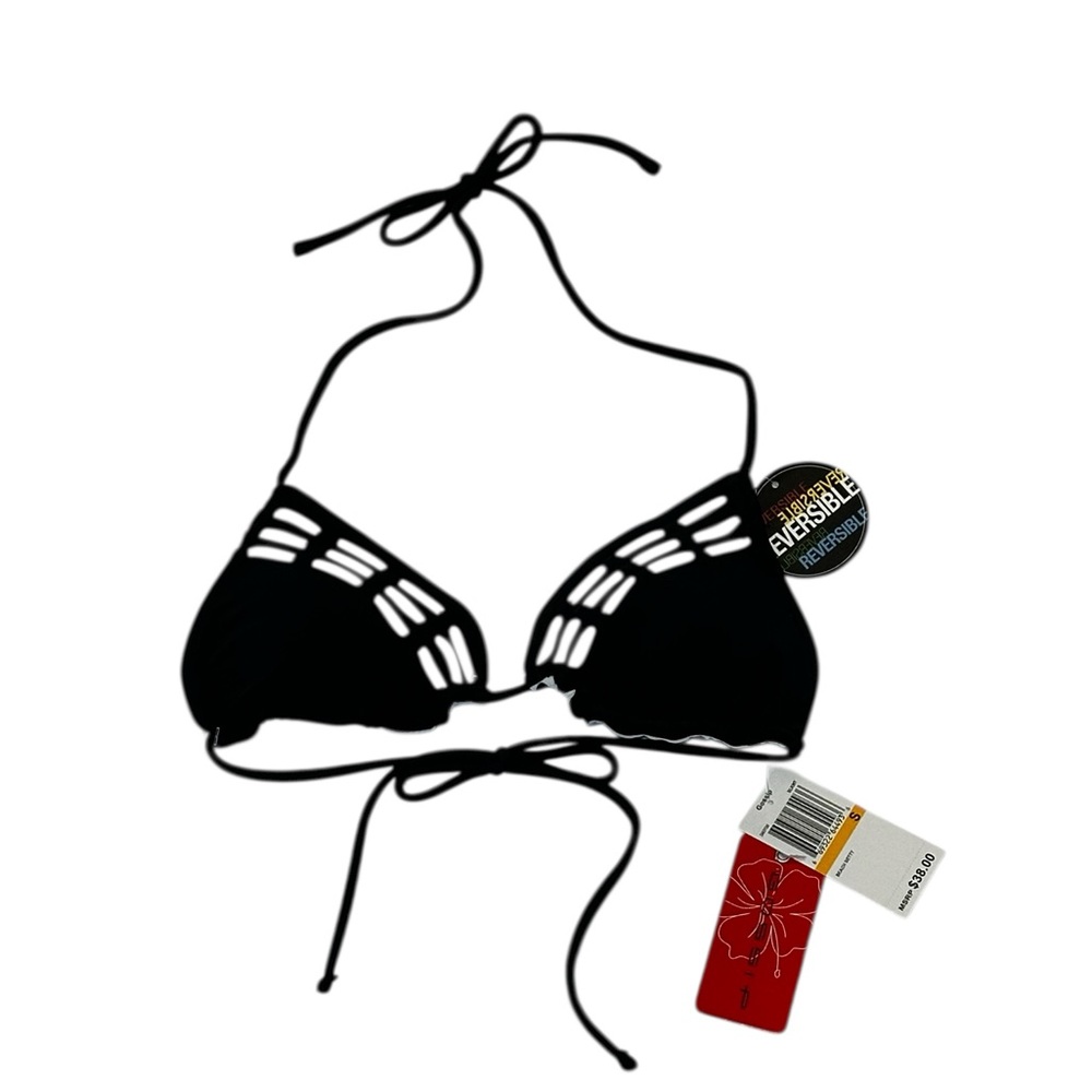 NWT Gossip Black triangle Bikini Top reversible polka dots size small